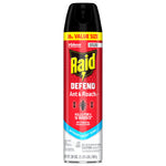 Single red Raid Defend Ant & Roach aerosol can with black cap photographed on a white background