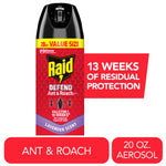 Front-facing Raid Defend Ant & Roach aerosol can with lavender scent label and 13 weeks claim