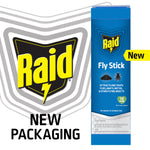 Raid Fly Stick product box with large Raid logo and a yellow “New” tag indicating new packaging.