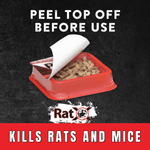 Graphic showing a peeled-open red bait tray and large text instructing to peel top off before use