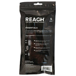 Rear of a sealed REACH Essentials retail pouch with product information, diagram and barcode