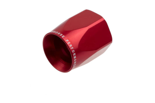 Red anodized hex-shaped hose end socket with 'HORSE PERFORMANCE' laser-etched near the opening.