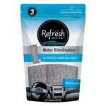 Resealable Refresh Your Car package showing activated charcoal pouches and car dashboard graphic