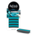 Packaged Refresh Your Car vent-style air fresheners in teal Coastal Rush design on branded blister card with ocean wave art