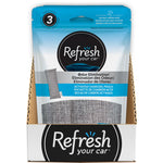 Retail display box containing a Refresh Your Car activated charcoal pouch package showing branding
