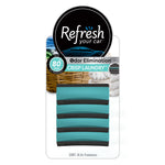 Refresh Your Car branded blister pack showing four turquoise-and-gray contour vent sticks with Crisp Laundry label