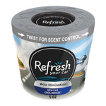Refresh Your Car scented gel can with gray twist lid and label reading New Car Cool Breeze, 5 oz