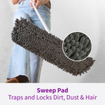Close-up of a chenille Rejuvenate PowerMax sweep pad on a mop with a circular zoomed-in texture inset