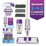 Rejuvenate PowerMax spray mop kit with mop, purple-accent cleaner bottle and three interchangeable microfiber pads.