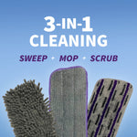 Three Rejuvenate PowerMax microfiber pads displayed against a blue background with '3-in-1 cleaning' headline.
