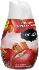 Renuzit Blissful Apple & Cinnamon gel air freshener cone showing logo and apple cinnamon graphics