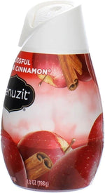 Angled view of Renuzit Blissful Apple & Cinnamon gel cone with visible logo and red apple imagery