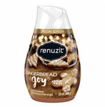 Renuzit Special Edition Gingerbread Joy adjustable gel air freshener in decorated brown packaging with gingerbread cookies and festive lights.