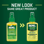 Graphic showing Repel product old packaging on left and new packaging on right with 'New Look' headline