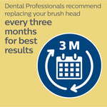 Informational graphic with calendar icon and text recommending dental professionals replace brush heads every three months