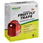 RESCUE branded retail box for reusable fruit fly traps showing product image and marketing text
