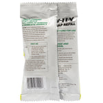 Rear view of Rescue W-H-Y attractant refill pouch showing precautionary statements, barcode and usage text