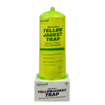 Bright yellow-green RESCUE! reusable Yellowjacket Trap displayed standing on its branded box against a white background.