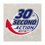 Graphic of a clock with a red arrow and bold '30 Second Action' text over a carpet-texture background