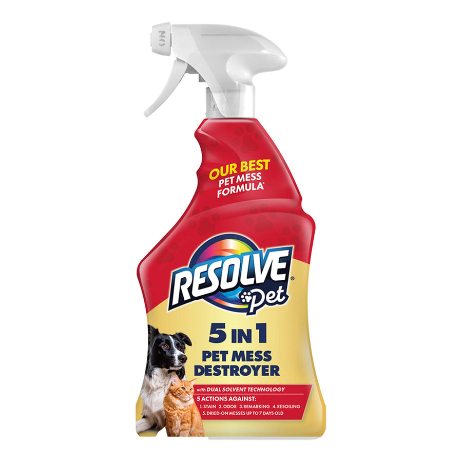 Resolve Pet 5 in 1 Pet Mess Destroyer spray bottle on white background