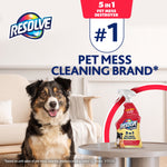 Resolve branding with dog and product on table in a living room scene promoting pet mess cleaning