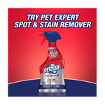 Promotional graphic for Resolve Pet Expert showing a red spray bottle on a red gradient background and headline text