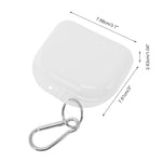 White compact retainer/brace case with carabiner shown at an angle with dimension lines and measurements