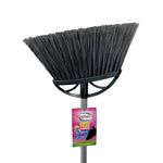 Close-up view of the Reynera broom head showing dense black angled bristles and plastic support frame.