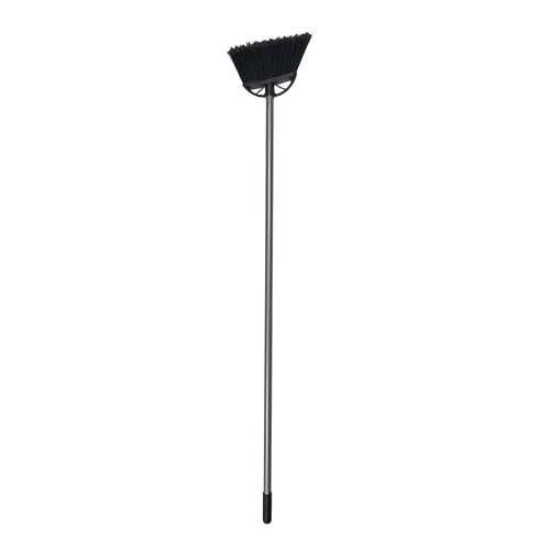 Full-length Reynera broom with gray handle and black angled bristles on a plain white background.