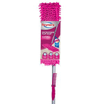 Close view of magenta Reynera microfiber flip mop head with product label showing brand and icons