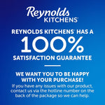 Blue Reynolds Kitchens graphic declaring 'Reynolds Kitchens has a 100% satisfaction guarantee' with additional customer service text