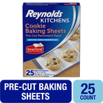 Boxed Reynolds Kitchens Cookie Baking Sheets product packaging showing cookies and SmartGrid callout
