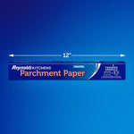 Reynolds Kitchens parchment paper box shown on blue background with 12" measurement arrows