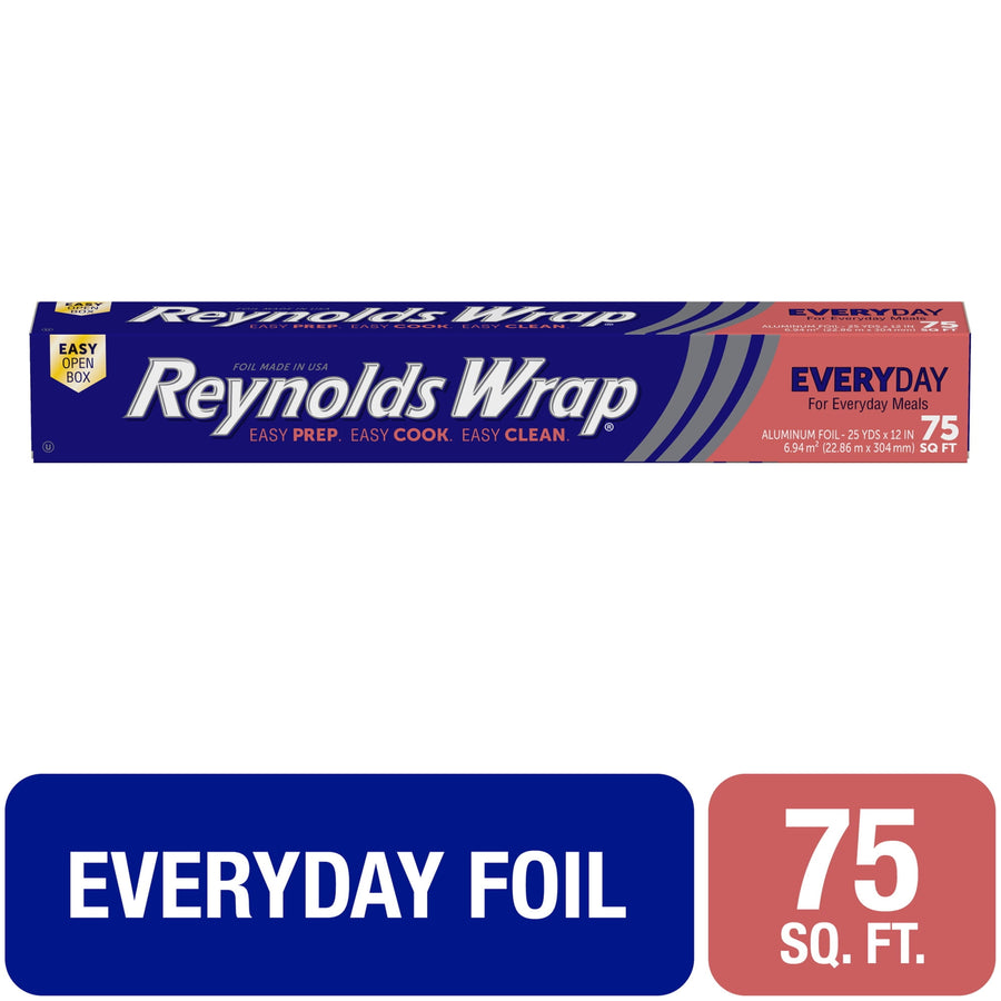 Reynolds Wrap Everyday foil long retail box on white background with Everyday label and 75 sq. ft. callout