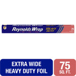 Reynolds Wrap Heavy Duty aluminum foil long box with blue and red packaging and 75 sq. ft. label