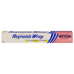 Single Reynolds Wrap recycled aluminum foil box shown on a white background with brand logo and recycled label