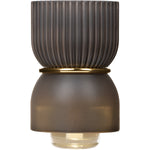 Studio front view of a ribbed dark gray fragrance plug with gold accent and visible diffuser bulb