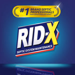RID-X logo and '#1 brand septic professionals' banner on a blue branded background with reflected logo