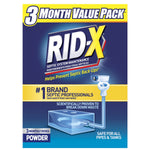 Front-facing product box graphic for RID-X septic system maintenance powder with large logo and packaging art