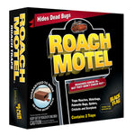 Angled view of Roach Motel product packaging showing logo and guarantee seal on black box.