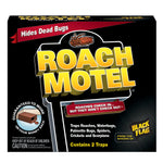 Close-up front-facing Roach Motel product box with bold yellow logo and black background.
