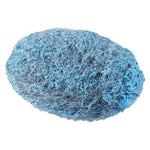Close-up of a single blue-gray fibrous steel-wool style soap pad with textured strands