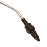 Close-up of stainless spray wand and black plastic nozzle tip on Roundup sprayer