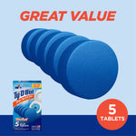 Large rendered row of five blue round tablets above a small Ty-D-Bol box with ‘Great Value’ text