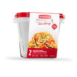 Rubbermaid TakeAlongs clear container with red lid in cardboard sleeve showing pasta image on front