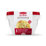 Rubbermaid TakeAlongs medium bowls in packaging with red lids and label showing bowl image and product information