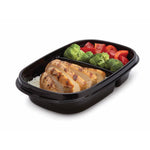 Rubbermaid TakeAlongs divided container filled with chicken, rice, broccoli and red pepper in a prepared meal styling.