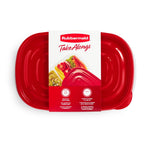 Rubbermaid TakeAlongs red lids displayed with retail band showing brand logo and product imagery on white background