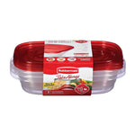 Single Rubbermaid TakeAlongs divided rectangular food container with red lid and product sleeve on white background
