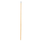 Full-length natural wood broom handle with metal threaded tip on a white background